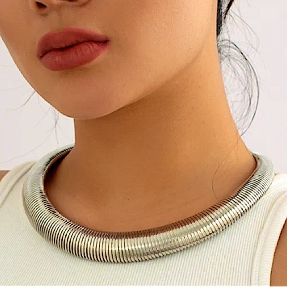 Silver Collar Exaggerated Choker Grunge Punk Spiral - Picture 3 of 8